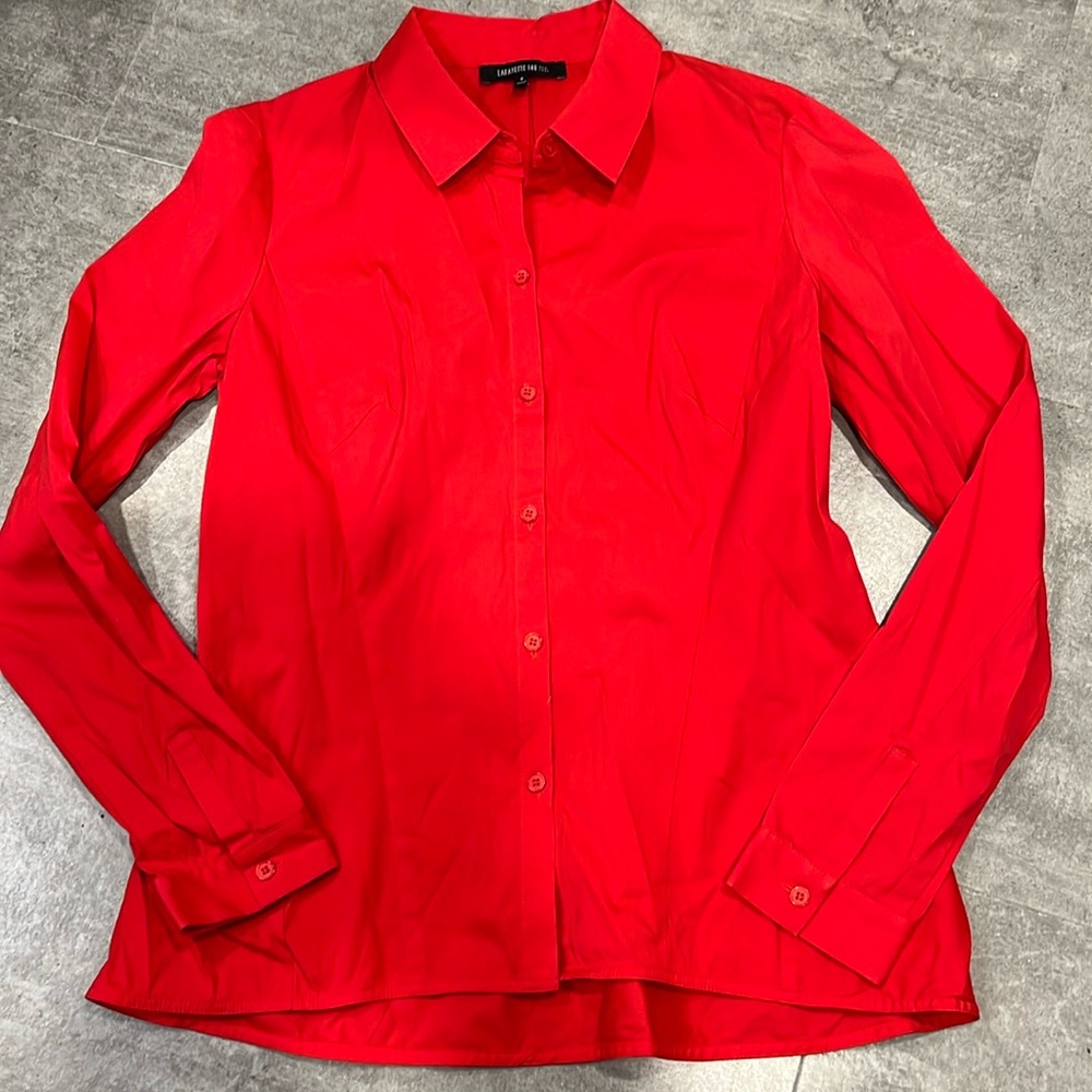 Lafayette 148 Long Sleeve Button Down Blouse - Bright Red  -Size 4